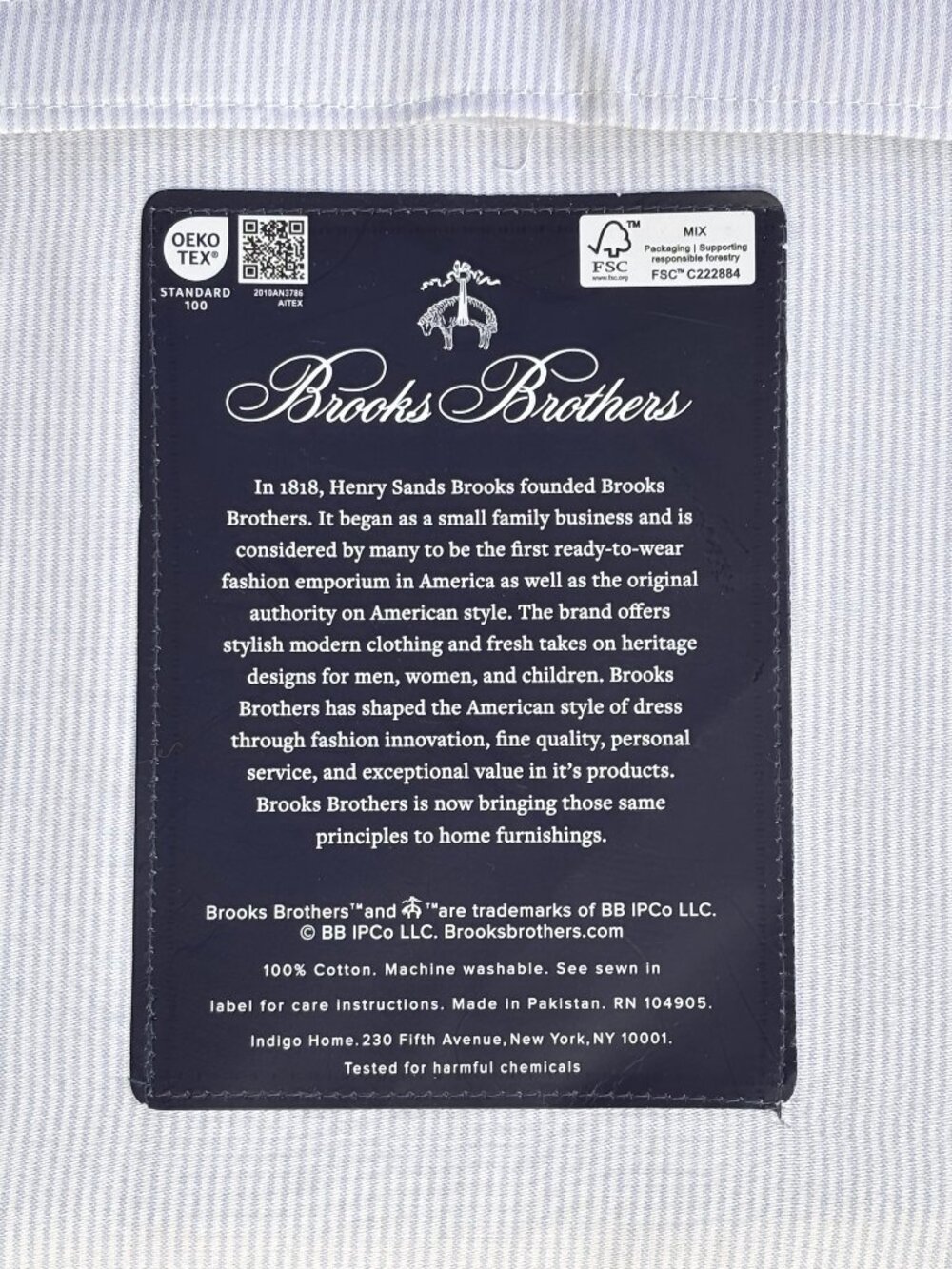 Brooks Brothers King Size Cotton Sheet Set LIGHT BLUE OXFORD PINSTRIPE
